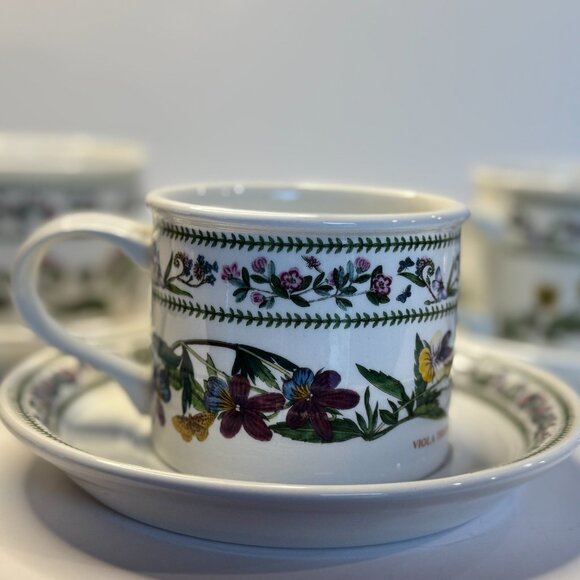 Portmeirion Botanic Garden Saucers (5) + 3 Cups Chipped | Floral Variation - Picture 4 of 12